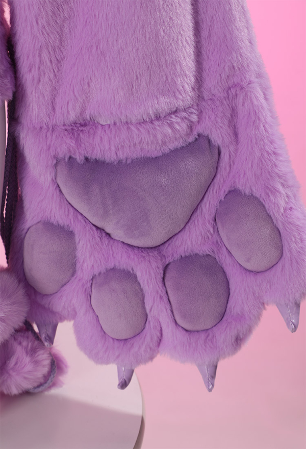 Furry Paw Sexy Lingerie Kawaii Purple Plush Homewear Paw Gloves Hoodie and Bra Panty with Stockings